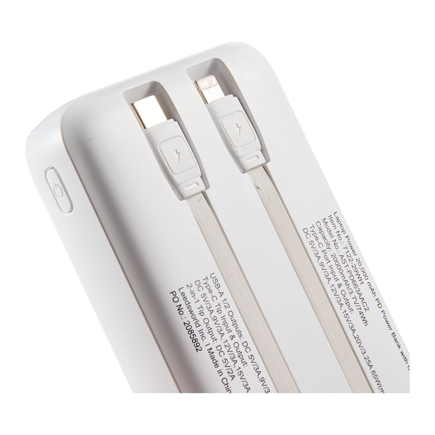 Laptop Power 20,000 mAh PD Power Bank with Integrated Cables