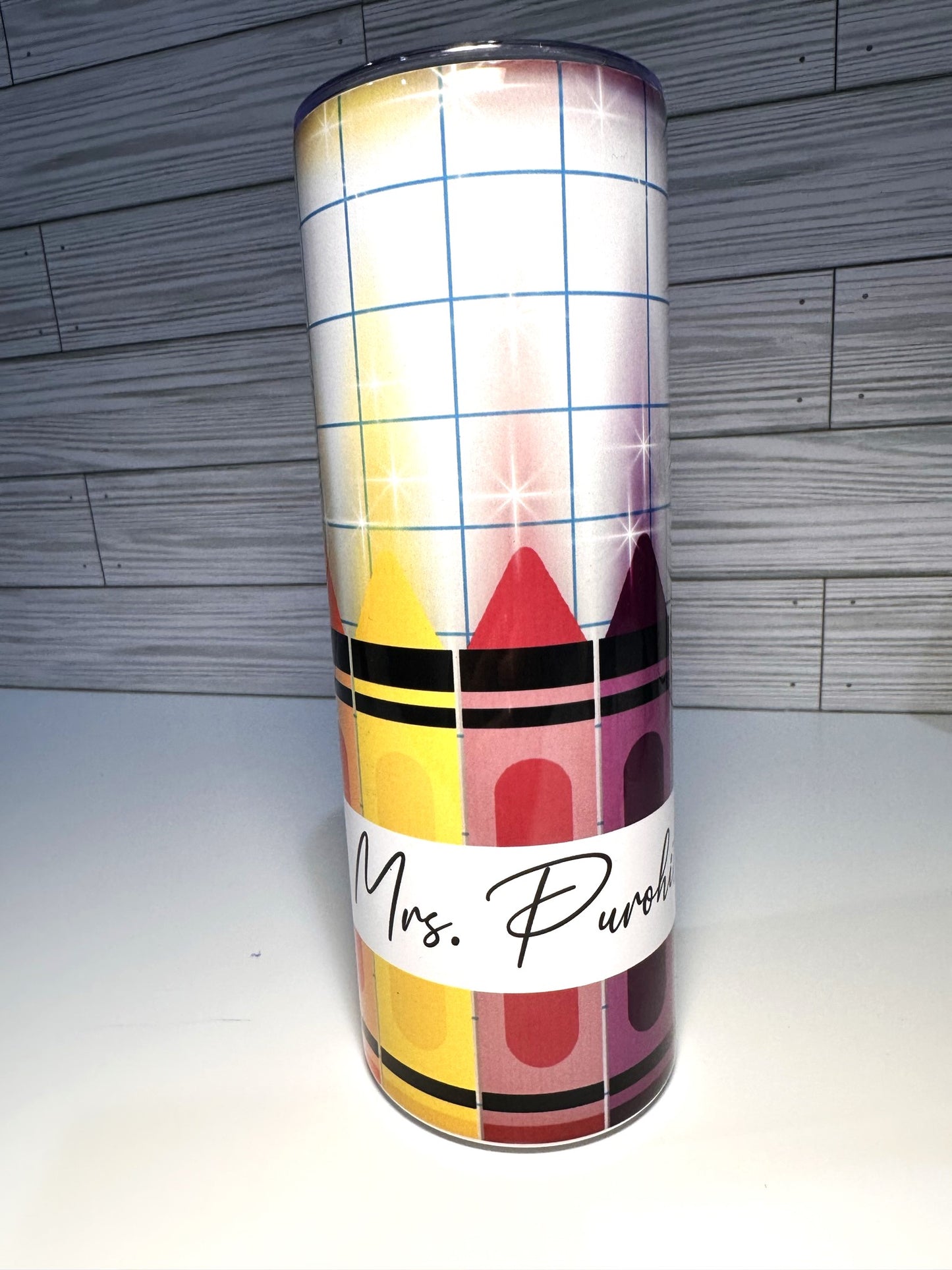 Personalized Teacher Tumbler – Crayons on Sparkling Graph - Stecker Creations