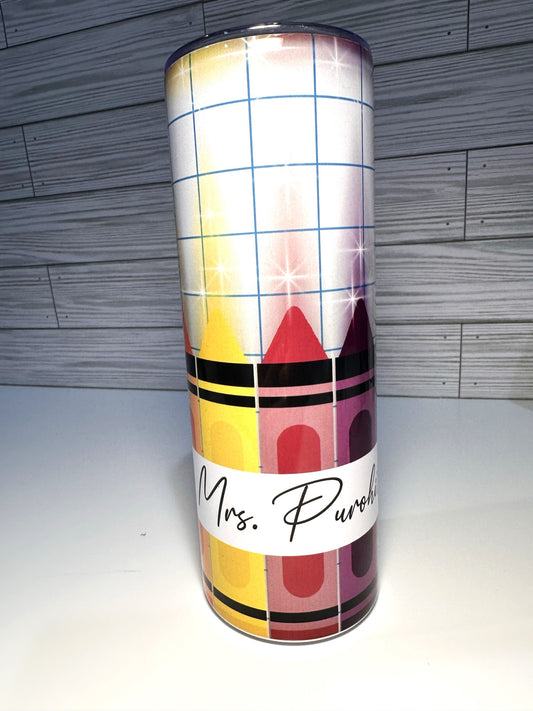 Personalized Teacher Tumbler – Crayons on Sparkling Graph